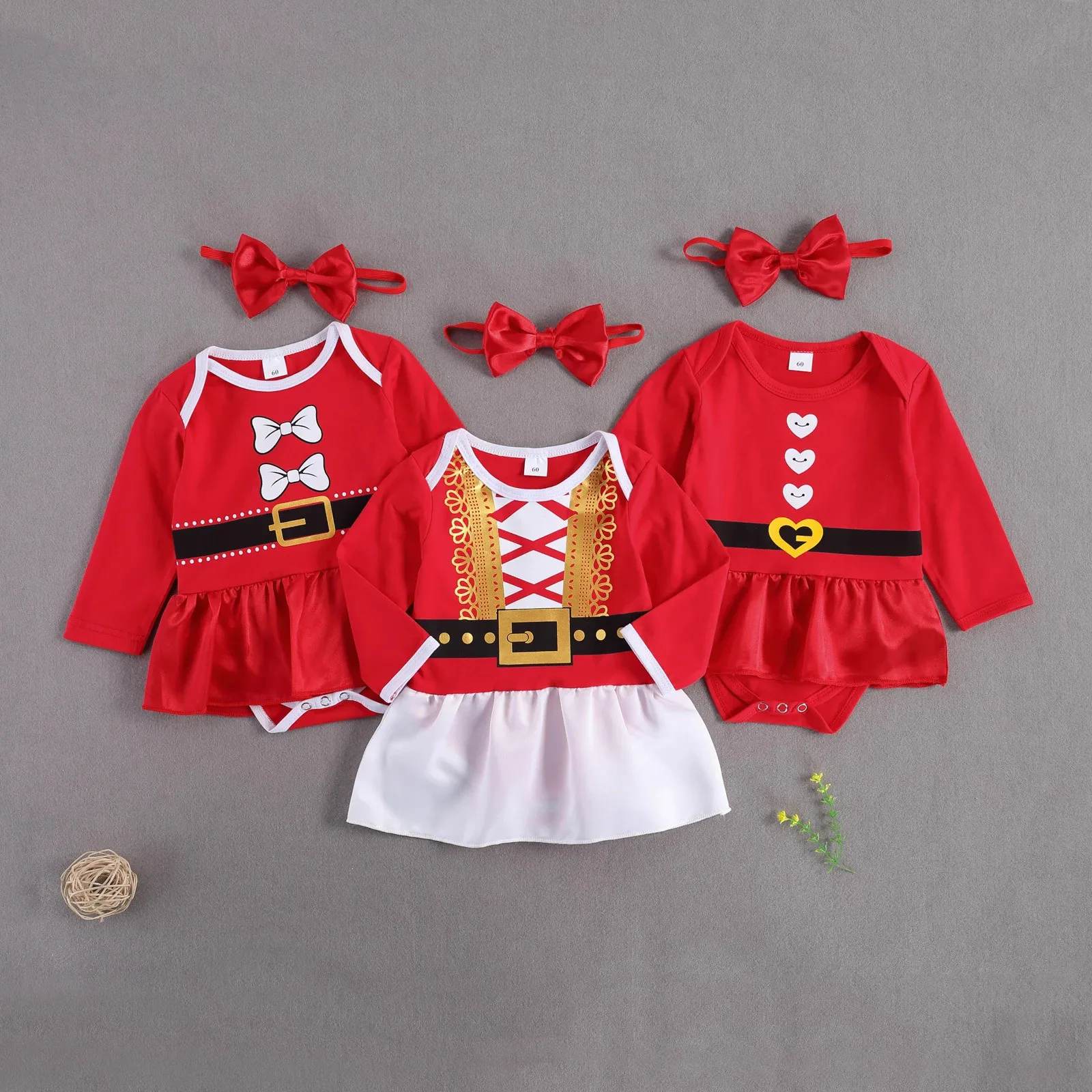 

3-18Months Newborn Baby Girls Long Sleeve Christmas Ruffle Romper Bodysuit+Headband Set колгоки деские Christmas red print M5